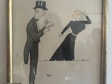 a drawing of a man and a woman standing next to each other
