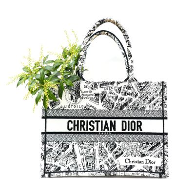 a black and white bag with a plant on top of it