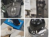 several pictures of a variety of items including a backpack, shoes, and a coffee maker
