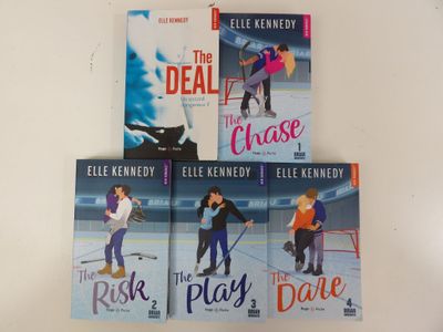 four paperbacks of the deal, the chase, the play, and the deal
