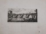drawing of a bridge over a body of water with people on it