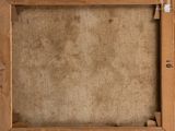an old wooden picture frame with a piece of paper taped to it