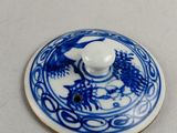a blue and white plate with a design on it