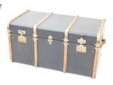 two trunks sitting next to each other on a white surface