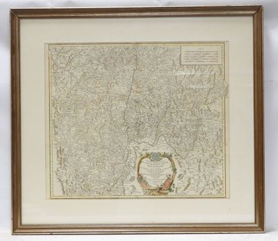 a framed map of the city of boston, with a wooden frame