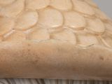 a close up of a mushroom head with a white background