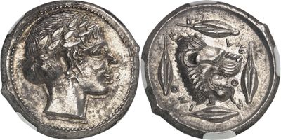 a silver coin with an image of a man and a woman on it