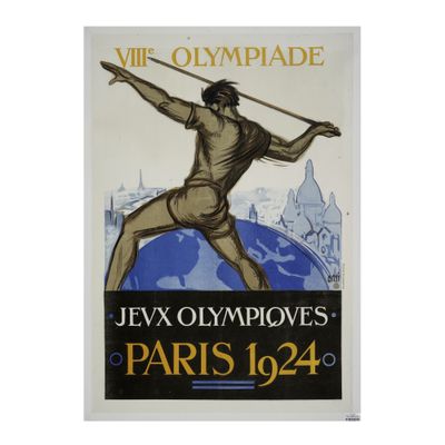 L'affiche des Jeux olympiques représente un homme tenant une perche.