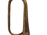 an old brass trumpet with a brass handle on a white background
