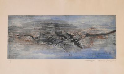 une image représentant un tableau où l'on voit des oiseaux volant au-dessus d'un plan d'eau
