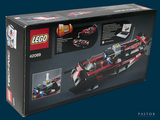 a box with a lego speed boat inside of it