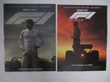 deux affiches de cinéma représentant un homme debout à côté d'une voiture de course