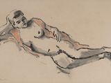 dessin représentant un homme nu allongé sur un fond blanc