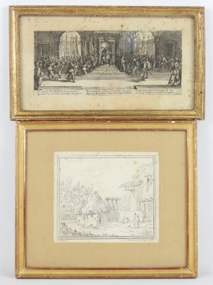 two framed prints of a street scene and a street scene