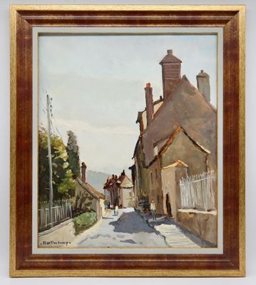 an oil painting of a street scene with a horse drawn carriage