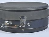 an image of a black and silver suitcase on a white background