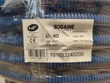 a stack of blue hoses on display in a store