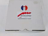 an open box of pizza sitting on top of a white table