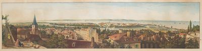 tableau représentant une vue de la ville depuis un point de vue en hauteur