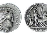 Gros plan sur une pièce de monnaie représentant une femme.