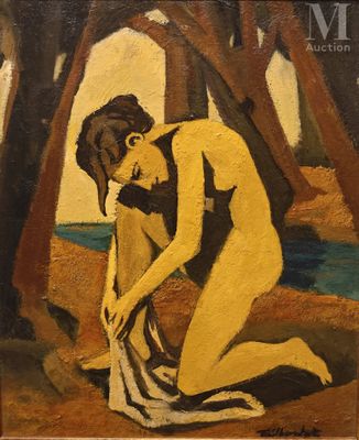 an image of a painting of a woman kneeling on the ground