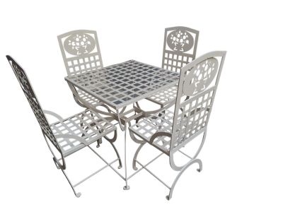 Mobilier de jardin en tôle et fer forgé relaqué Circa 1930 c…