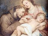 an image of a painting of a man holding a baby and a woman holding a child