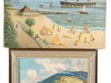 un tableau représentant une scène de plage et un tableau représentant un bateau sur l'eau