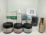 many different types of skin care products displayed on a shelf