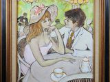 painting of a man and a woman sitting at a table with tea cups