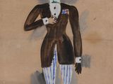 painting of a man dressed in a top hat and striped pants