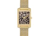 une photo d'une montre pour femme avec un cadran à motif léopard