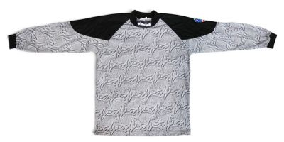 grey and black long - sleeved shirt with a bat on it