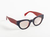 sunglasses with red and blue frames on a white background