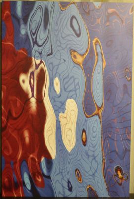 tableau représentant le visage d'une femme aux cheveux roux sur fond bleu