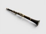 a close up of a clarinet on a white surface