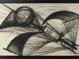 dessin en noir et blanc représentant une horloge sur un mur blanc