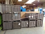 many crates that are stacked up in a warehouse