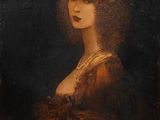 un tableau représentant une femme en robe rouge