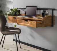 Bureau suspendu 2 tiroirs EMERIC en acacia et métal -Dimensi… (photo 2)
