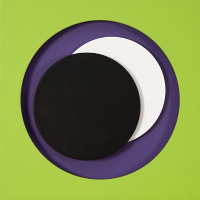 an image of a black and white circle on a green background