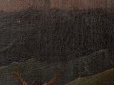 a painting of a man standing on top of a mountain next to a body of water