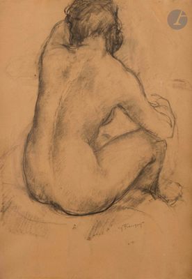 un vieux dessin représentant une femme nue assise par terre