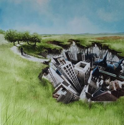 Nicolas PIZY, Le monde d'en haut, Aquarelle sur toile. 80 x …