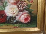 a painting of flowers in a vase on a table