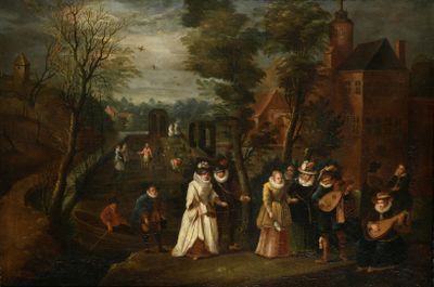 ECOLE EUROPEENE CIRCA 1700 Une élégante compagnie dans un ja…
