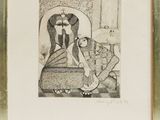 tableau représentant un homme et une femme assis sur un lit
