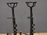 pair of vintage industrial cast iron candlesticks on cast iron bases