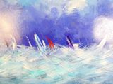 peinture représentant des voiliers en mer, sous un ciel bleu parsemé de nuages