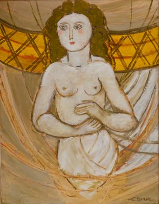 an oil painting of a woman holding a baby in her arms